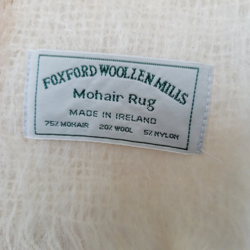 Foxford Woollen Mills Mohair Fringe Throw Rug Cream Tan 38